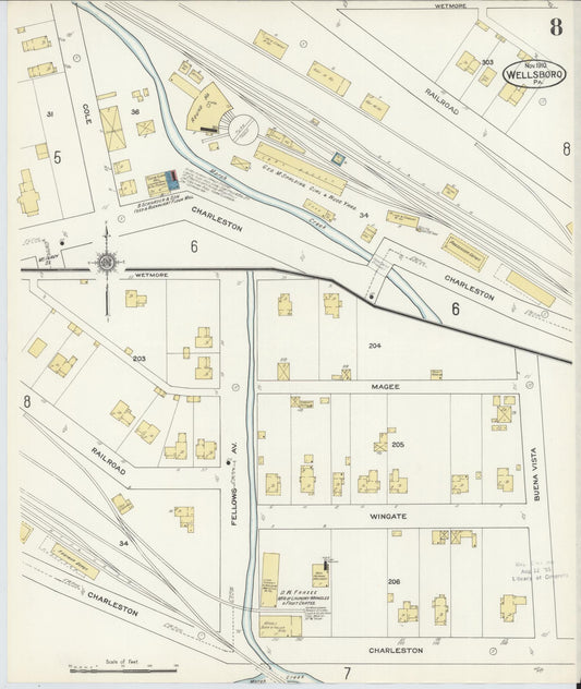 Sanborn Fire Insurance Map from Wellsboro, Tioga County, Pennsylvania (1910), Sheet #0008 - Historic Sanborn Fire Insurance Map Print, vintage old map wall art, antique decor, genealogy gift, Pennsylvania Pennsylvania map
