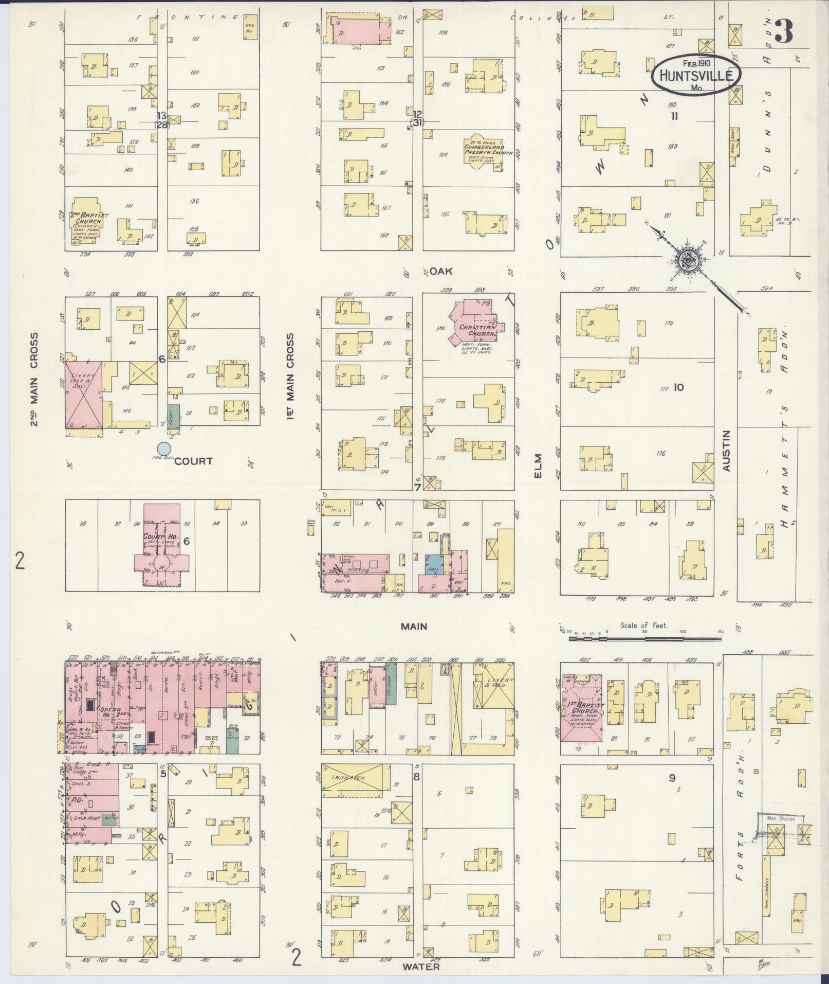 Sanborn Fire Insurance Map from Huntsville, Randolph County, Missouri (1910), Sheet #0003 - Complete Map Set gallery image, historic Sanborn map, vintage wall art, Missouri Missouri