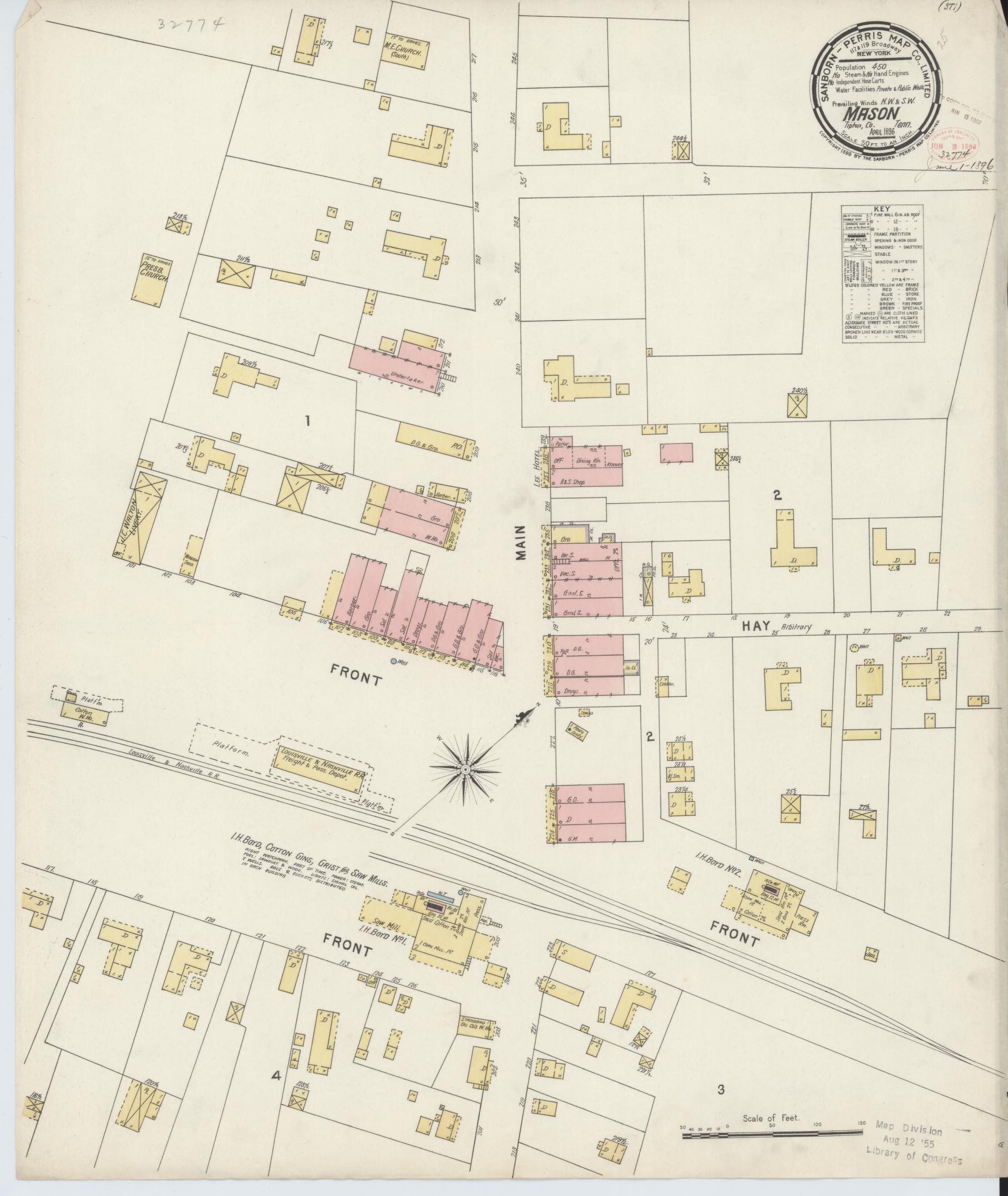 Sanborn Fire Insurance Map from Mason, Tipton County, Tennessee. (1896) – Historic Sanborn Fire Insurance Map Print