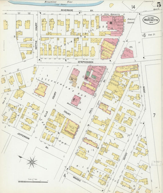 Sanborn Fire Insurance Map from Marinette, Marinette County, Wisconsin (1901), Sheet #0005 - Historic Sanborn Fire Insurance Map Print, vintage old map wall art, antique decor, genealogy gift, Wisconsin Wisconsin map