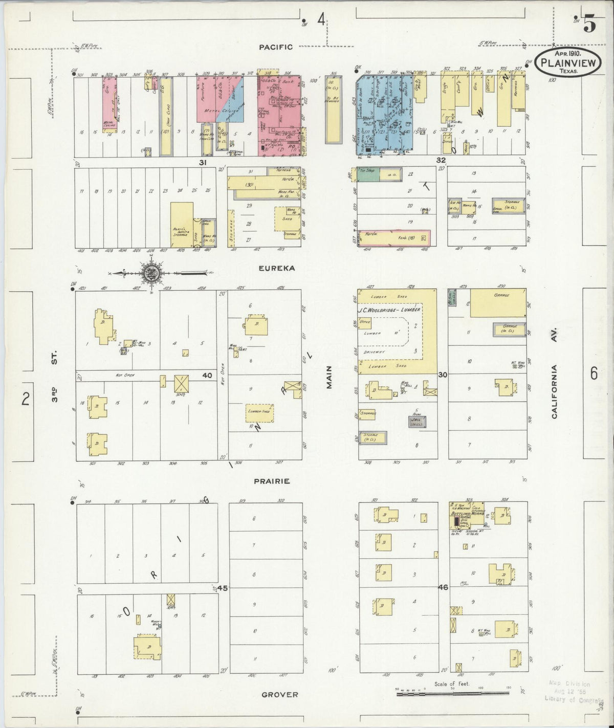 Sanborn Fire Insurance Map from Plainview, Hale County, Texas (1910), Sheet #0005 - Historic Sanborn Fire Insurance Map Print, vintage old map wall art, antique decor, genealogy gift, Texas Texas map