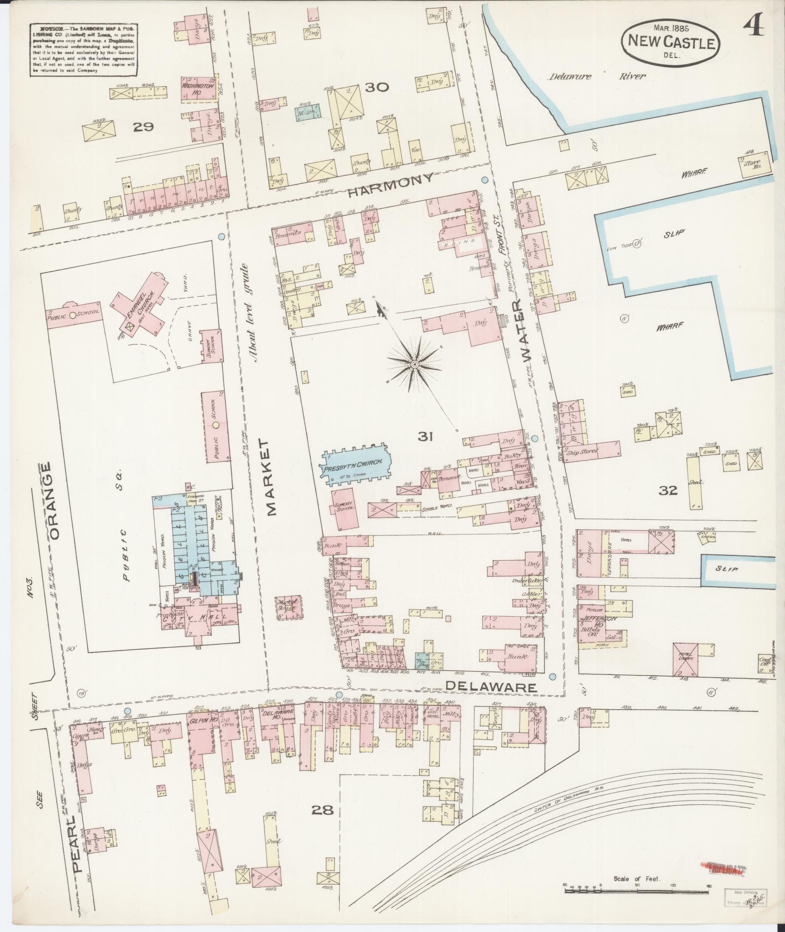 Sanborn Fire Insurance Map from New Castle, New Castle County, Delaware (1885), Sheet #0004 - Complete Map Set gallery image, historic Sanborn map, vintage wall art, Delaware Delaware