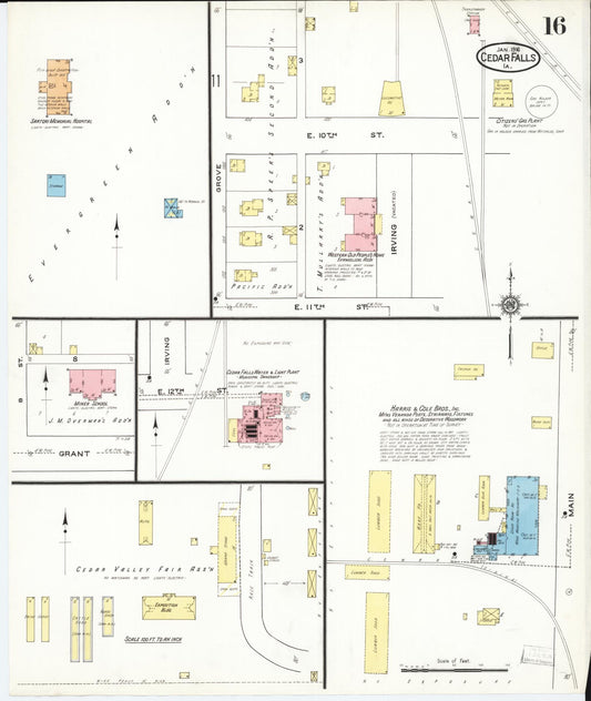 Sanborn Fire Insurance Map from Cedar Falls, Black Hawk County, Iowa (1916), Sheet #0016 - Historic Sanborn Fire Insurance Map Print, vintage old map wall art