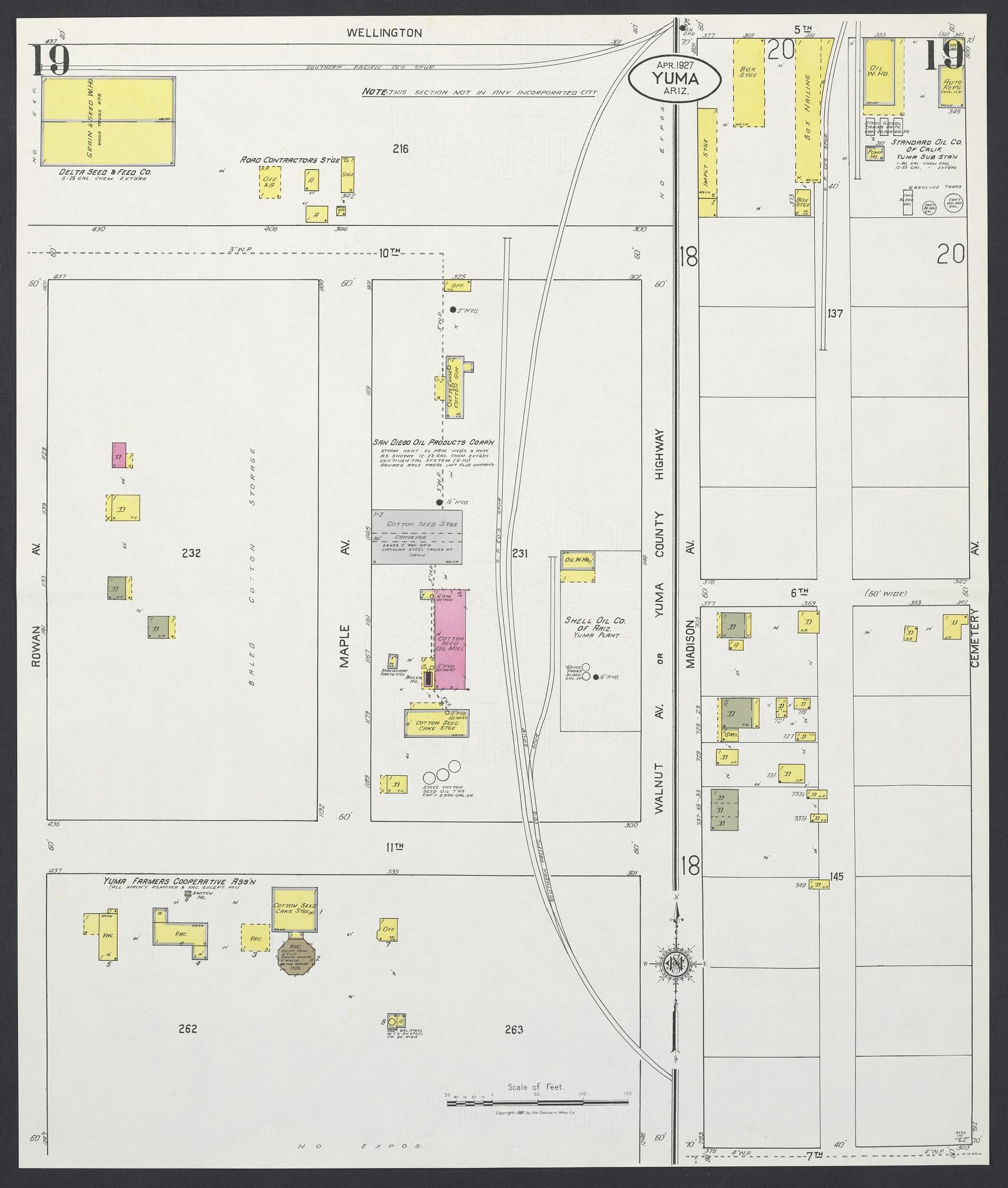 Sanborn Fire Insurance Map from Yuma, Yuma County, Arizona (1927), Sheet #0019 - Historic Sanborn Fire Insurance Map Print, vintage old map wall art, antique decor, genealogy gift, Arizona Arizona map