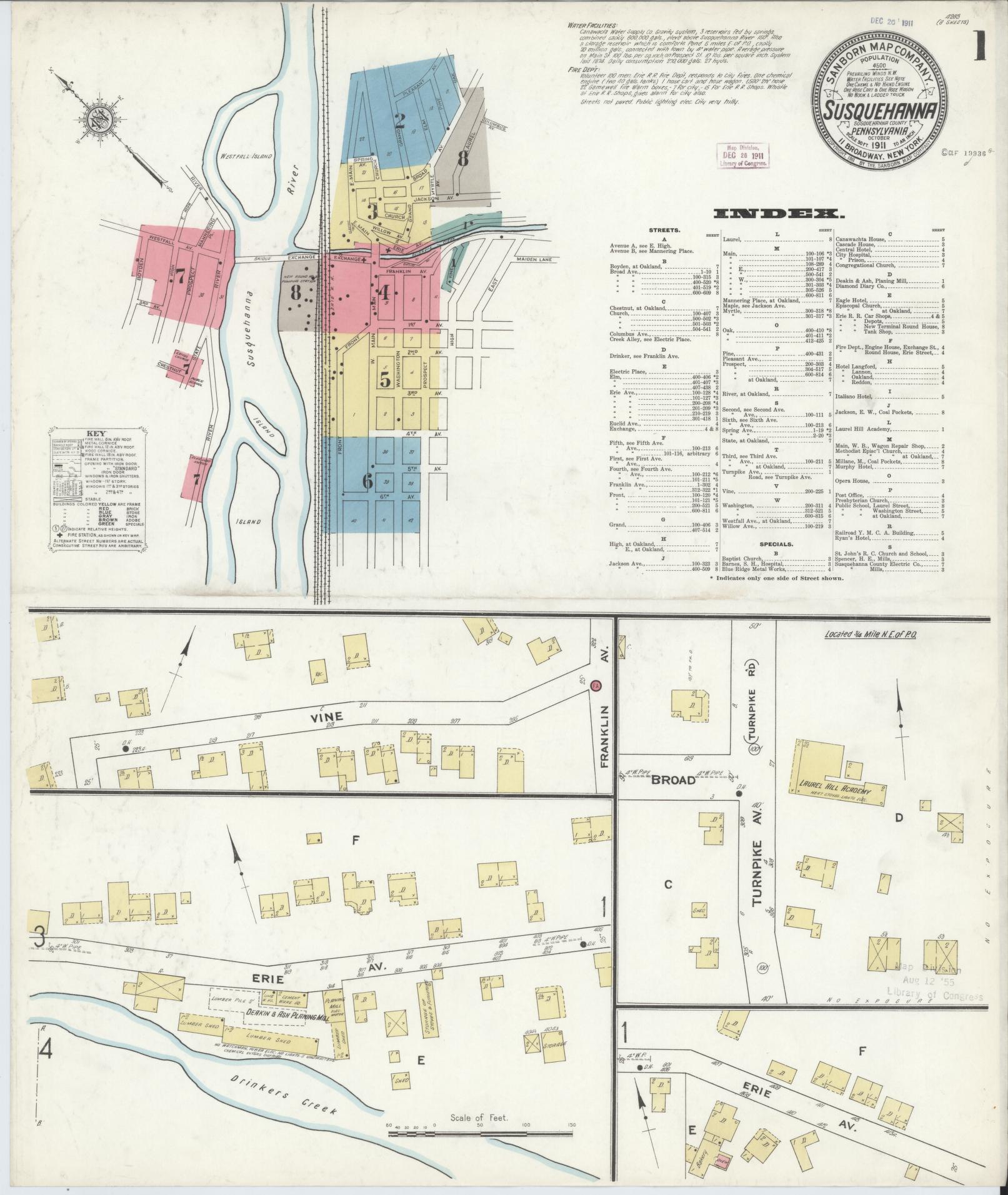 Sanborn Fire Insurance Map from Susquehanna, Susquehanna County, Pennsylvania (1911), Sheet #0001 - Complete Map Set gallery image, historic Sanborn map, vintage wall art, Pennsylvania Pennsylvania