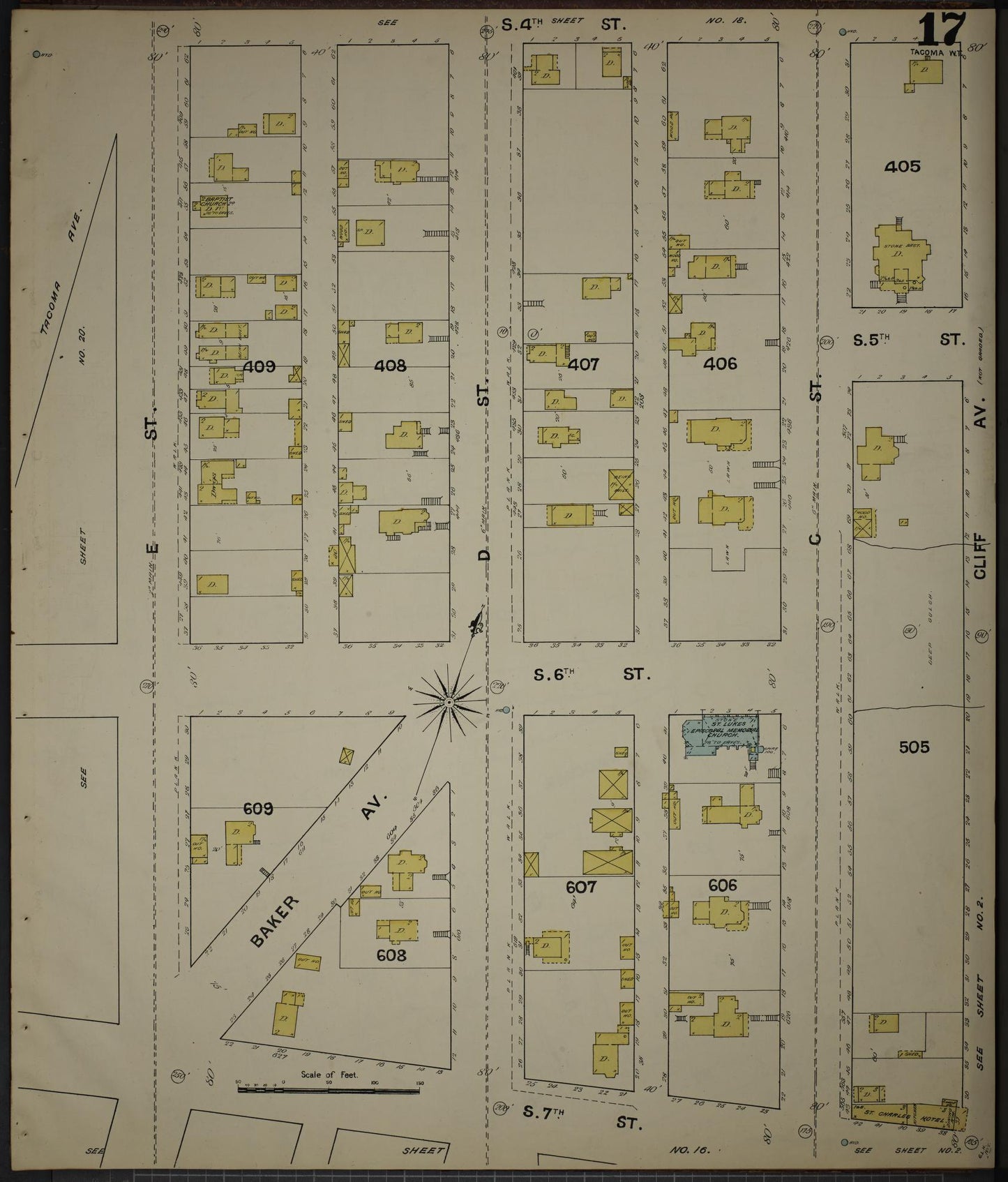 Sanborn Fire Insurance Map from Tacoma, Pierce County, Washington (1888), Sheet #0017 - Complete Map Set gallery image, historic Sanborn map, vintage wall art, Washington Washington