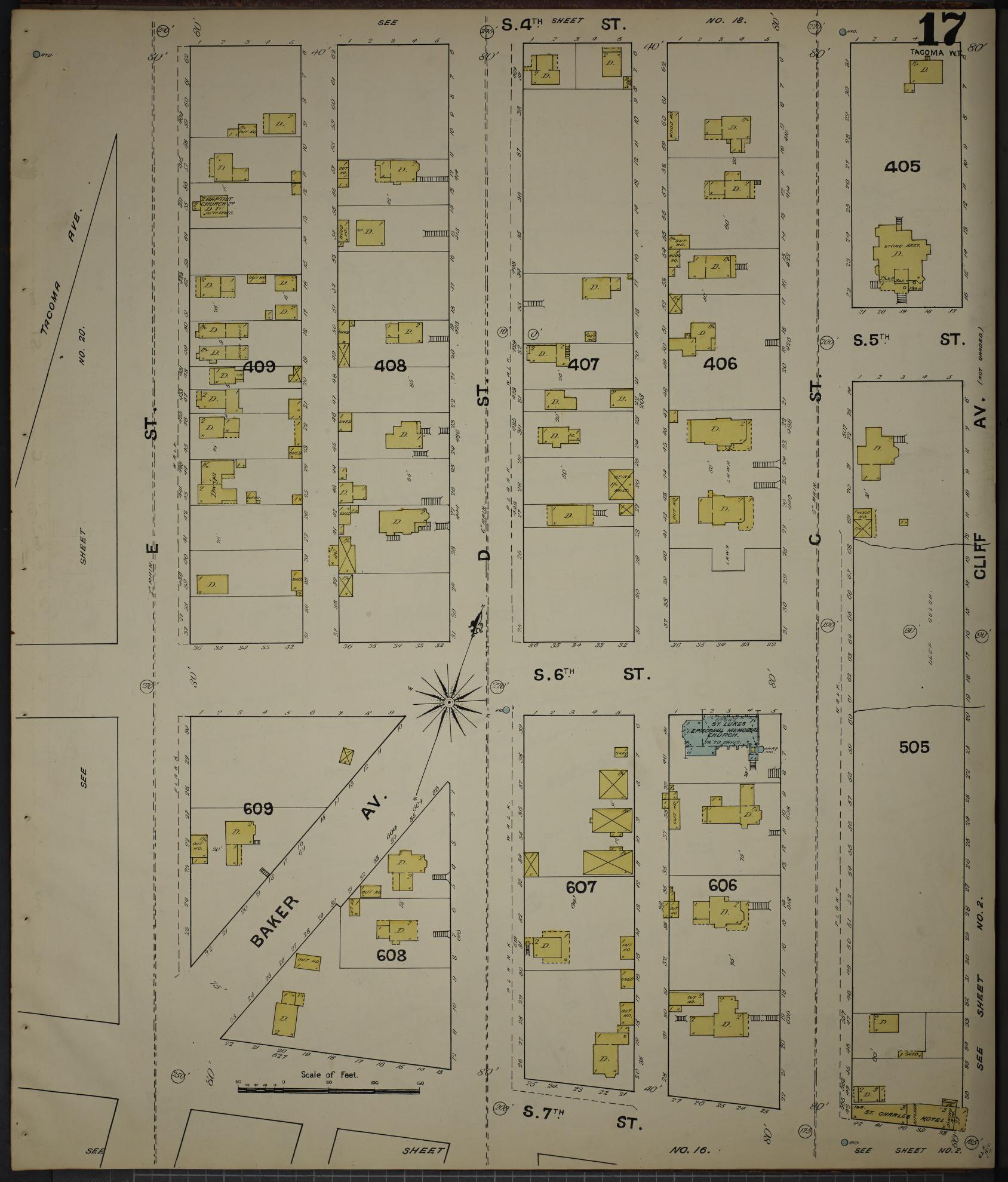 Sanborn Fire Insurance Map from Tacoma, Pierce County, Washington (1888), Sheet #0017 - Complete Map Set gallery image, historic Sanborn map, vintage wall art, Washington Washington