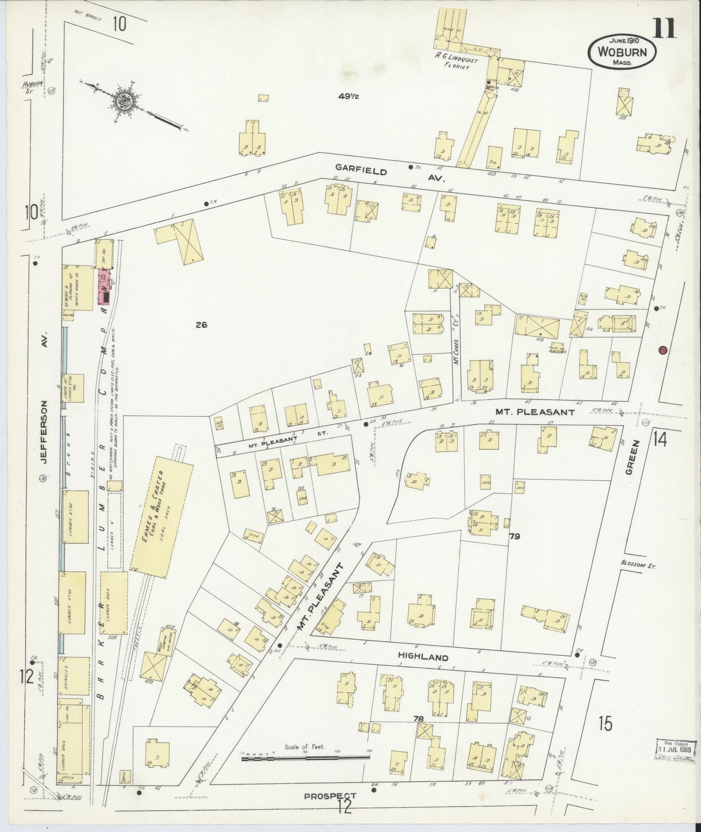 Sanborn Fire Insurance Map from Woburn, Middlesex County, Massachusetts (1910), Sheet #0011 - Complete Map Set gallery image, historic Sanborn map, vintage wall art, Massachusetts Massachusetts