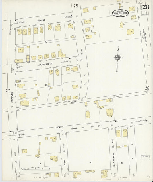 Sanborn Fire Insurance Map from Corpus Christi, Nueces County, Texas (1914), Sheet #0028 - Historic Sanborn Fire Insurance Map Print, vintage old map wall art, antique decor, genealogy gift, Texas Texas map