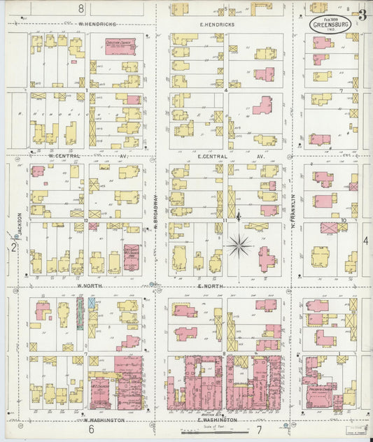 Sanborn Fire Insurance Map from Greensburg, Decatur County, Indiana (1899), Sheet #0003 - Historic Sanborn Fire Insurance Map Print, vintage old map wall art, antique decor, genealogy gift, Indiana Indiana map