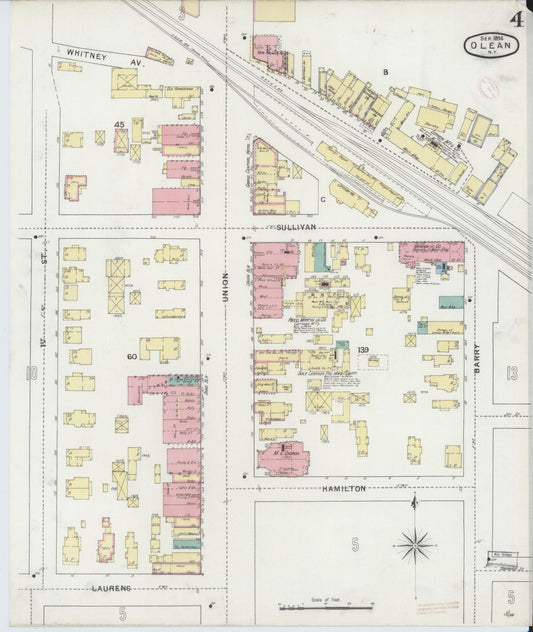 Sanborn Fire Insurance Map from Olean, Cattaraugus County, New York (1894), Sheet #0004 - Historic Sanborn Fire Insurance Map Print, vintage old map wall art, antique decor, genealogy gift, New York New York map