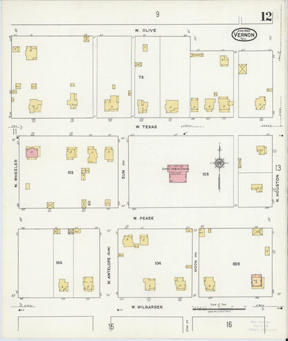 Sanborn Fire Insurance Map from Vernon, Wilbarger County, Texas (1920), Sheet #0012 - Complete Map Set gallery image, historic Sanborn map, vintage wall art, Texas Texas