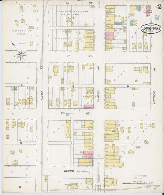 Sanborn Fire Insurance Map from East Grand Forks, Polk County, Minnesota (1892), Sheet #0002 - Historic Sanborn Fire Insurance Map Print, vintage old map wall art, antique decor, genealogy gift, Minnesota Minnesota map