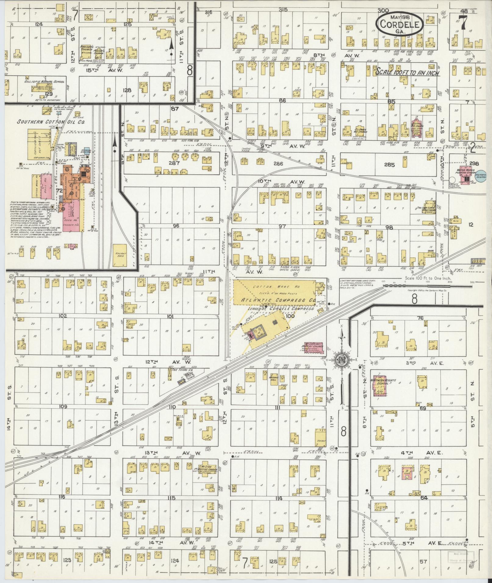 Sanborn Fire Insurance Map from Cordele, Crisp County, Georgia (1918), Sheet #0007 - Complete Map Set gallery image, historic Sanborn map, vintage wall art, Georgia Georgia