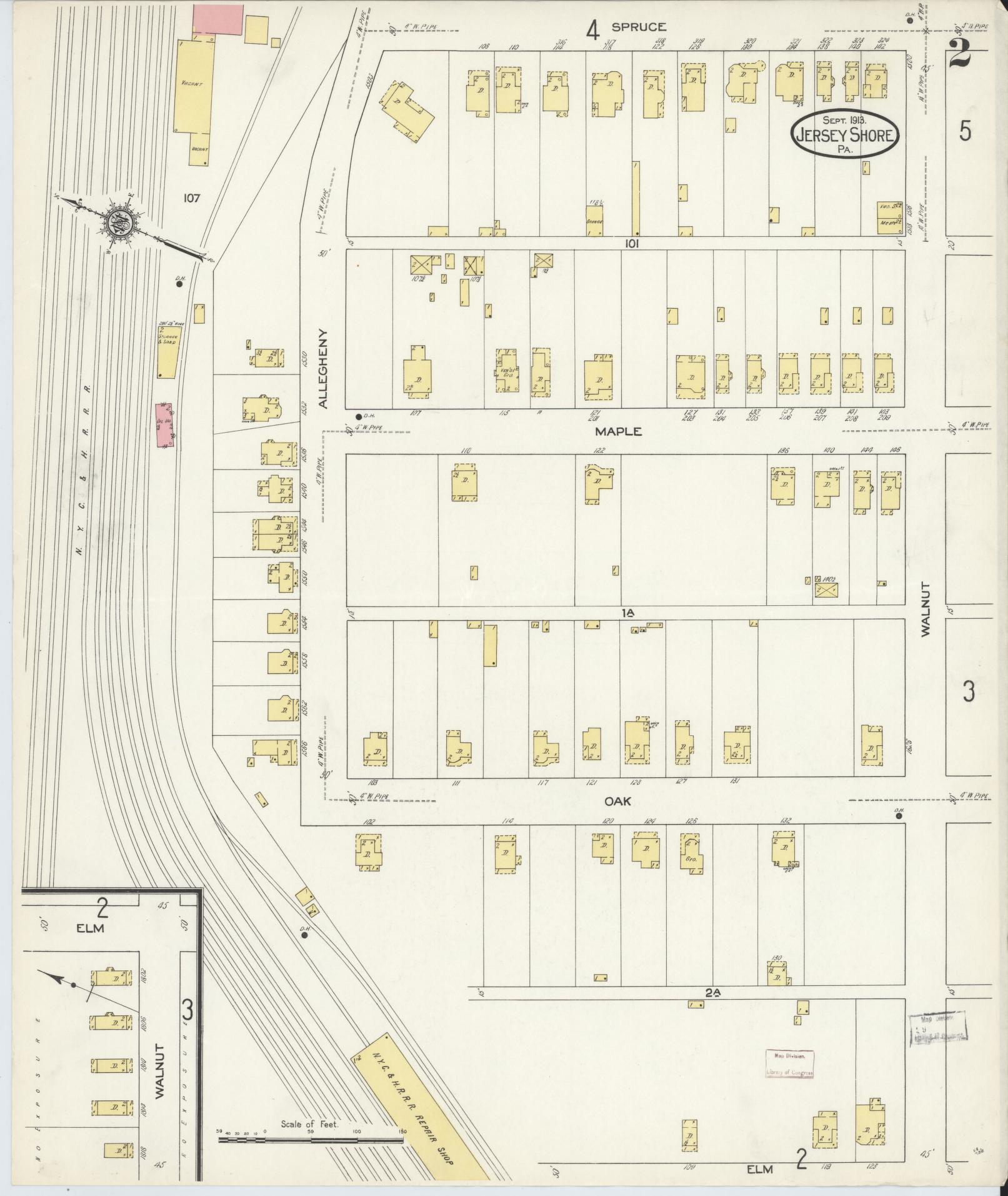 Sanborn Fire Insurance Map from Jersey Shore, Lycoming County, Pennsylvania (1913), Sheet #0002 - Historic Sanborn Fire Insurance Map Print, vintage old map wall art, antique decor, genealogy gift, Pennsylvania Pennsylvania map