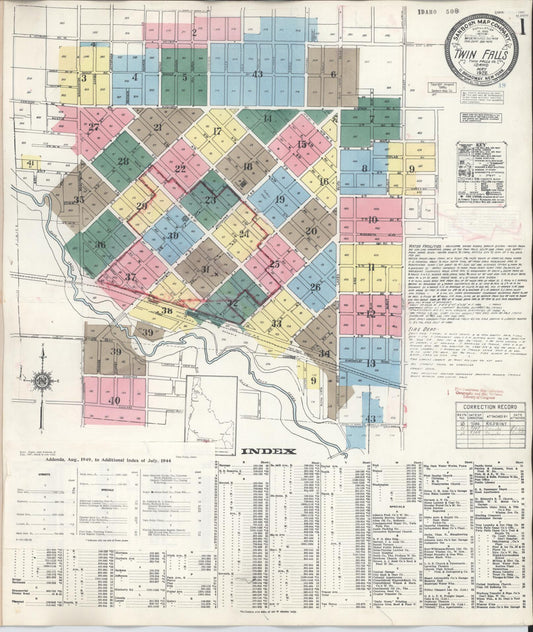 Sanborn Fire Insurance Map from Twin Falls, Twin Falls County, Idaho (1949), Sheet #0001 - Complete Map Set gallery image, historic Sanborn map, vintage wall art, Falls Idaho