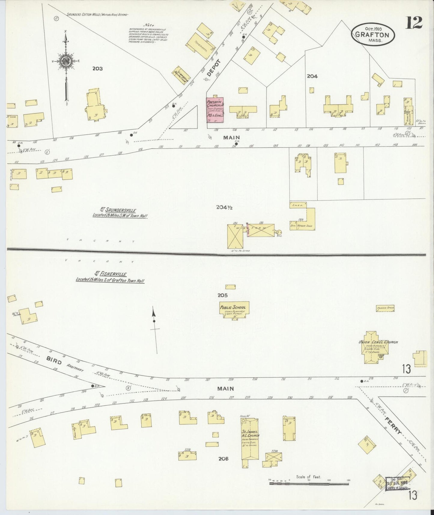 Sanborn Fire Insurance Map from Grafton, Worcester County, Massachusetts (1910), Sheet #0012 - Complete Map Set gallery image, historic Sanborn map, vintage wall art, Massachusetts Massachusetts