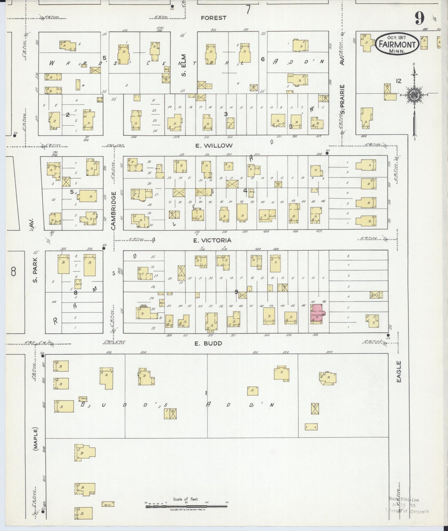 Sanborn Fire Insurance Map from Fairmont, Martin County, Minnesota (1917), Sheet #0009 - Historic Sanborn Fire Insurance Map Print, vintage old map wall art, antique decor, genealogy gift, Minnesota Minnesota map