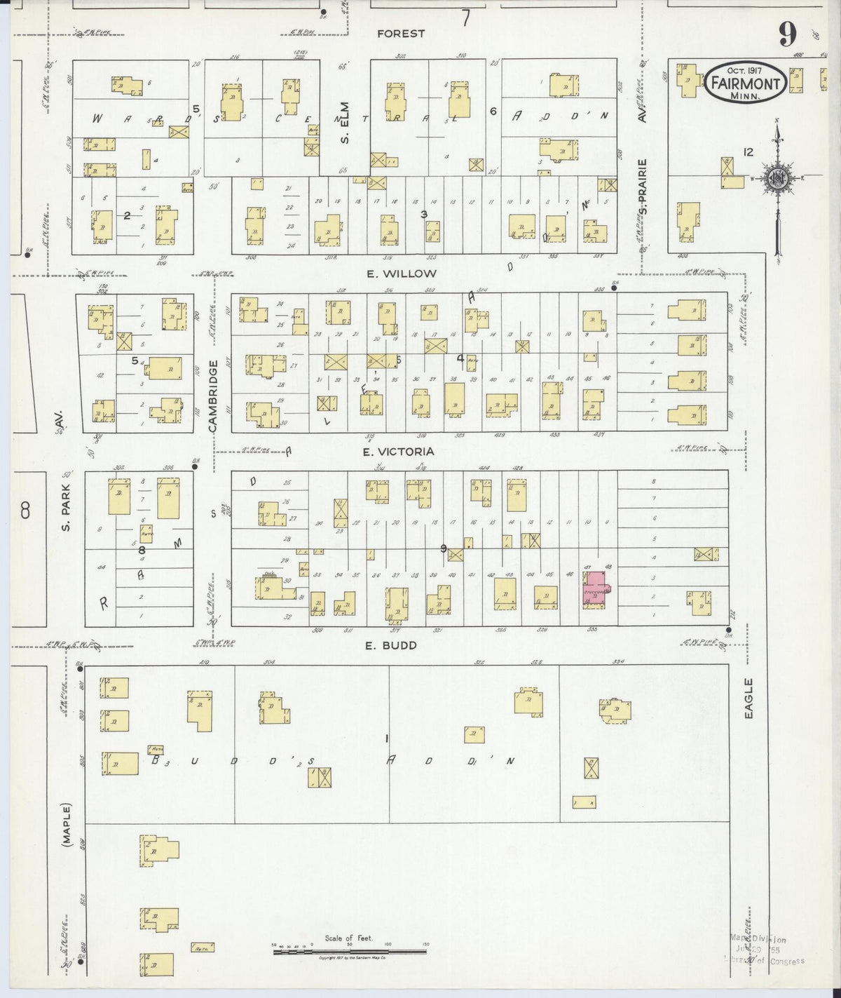 Sanborn Fire Insurance Map from Fairmont, Martin County, Minnesota (1917), Sheet #0009 - Historic Sanborn Fire Insurance Map Print, vintage old map wall art, antique decor, genealogy gift, Minnesota Minnesota map