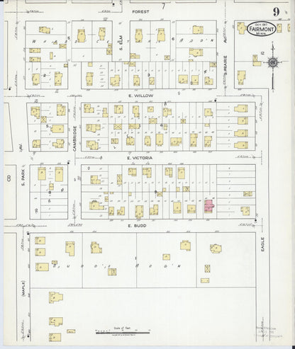 Sanborn Fire Insurance Map from Fairmont, Martin County, Minnesota (1917), Sheet #0009 - Historic Sanborn Fire Insurance Map Print, vintage old map wall art, antique decor, genealogy gift, Minnesota Minnesota map