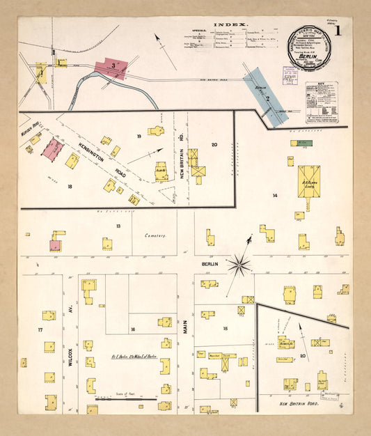 Sanborn Fire Insurance Map from Berlin, Hartford County, Connecticut (1901), Sheet #0001 - Historic Sanborn Fire Insurance Map Print, vintage old map wall art, antique decor, genealogy gift, Connecticut Connecticut map