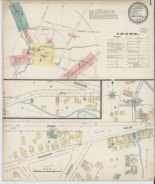 Sanborn Fire Insurance Map from Waterville, Oneida County, New York (1887), Sheet #0001 - Complete Map Set gallery image, historic Sanborn map, vintage wall art, New York New York