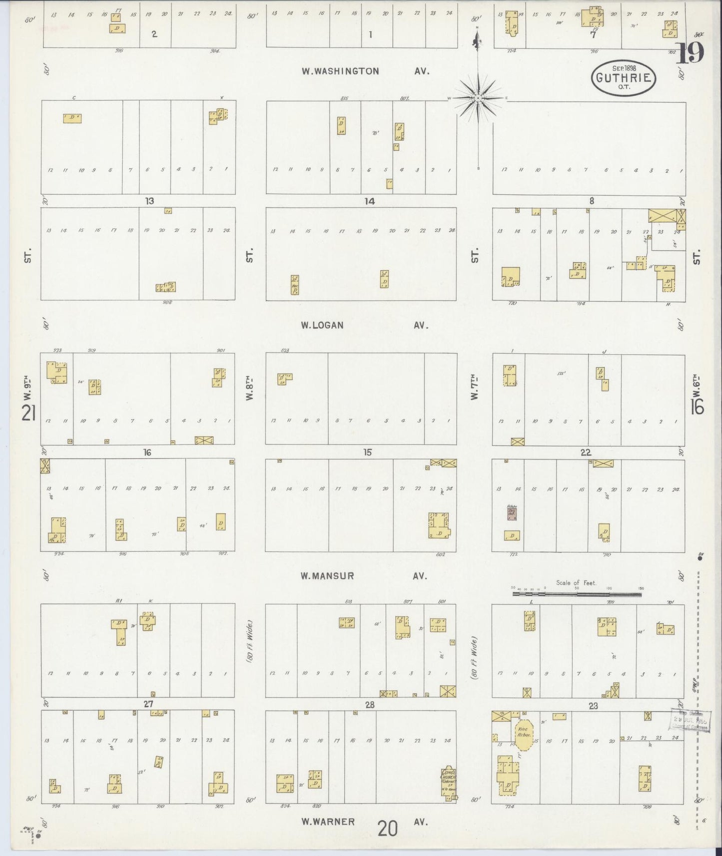 Sanborn Fire Insurance Map from Guthrie, Logan County, Oklahoma (1898), Sheet #0019 - Complete Map Set gallery image, historic Sanborn map, vintage wall art, Oklahoma Oklahoma