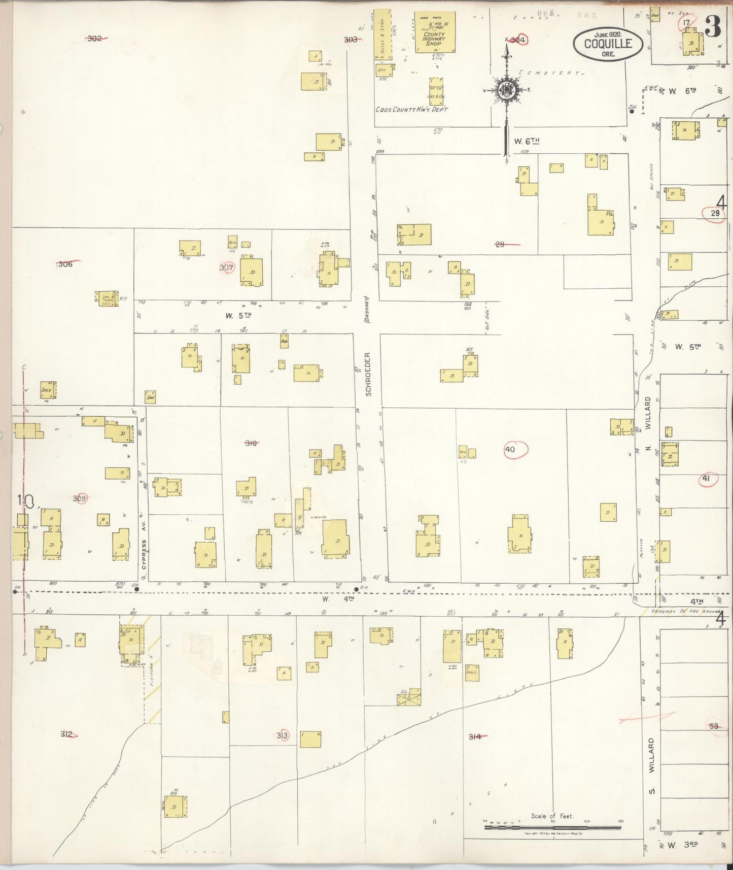 Sanborn Fire Insurance Map from Coquille, Coos County, Oregon (1945), Sheet #0003 - Historic Sanborn Fire Insurance Map Print, vintage old map wall art, antique decor, genealogy gift, Oregon Oregon map