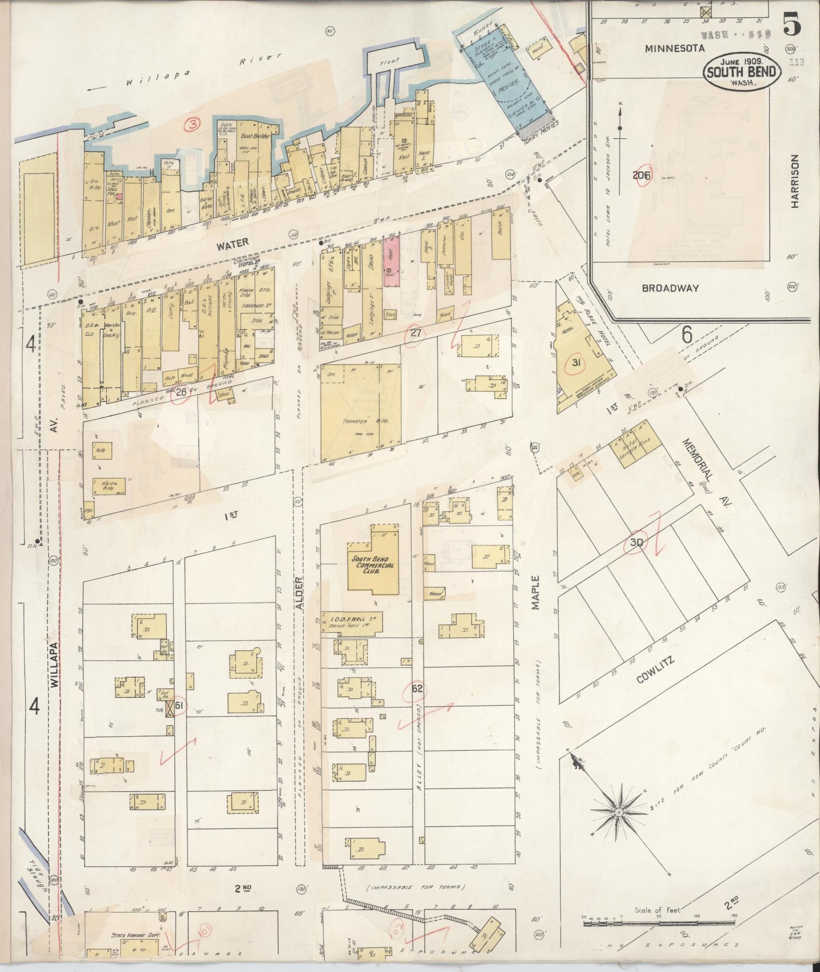 Sanborn Fire Insurance Map from South Bend, Pacific County, Washington (1929), Sheet #0005 - Complete Map Set gallery image, historic Sanborn map, vintage wall art, Washington Washington