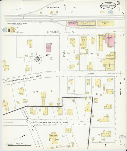 Sanborn Fire Insurance Map from Crystal Springs, Copiah County, Mississippi (1909), Sheet #0003 - Complete Map Set gallery image, historic Sanborn map, vintage wall art, Mississippi Mississippi