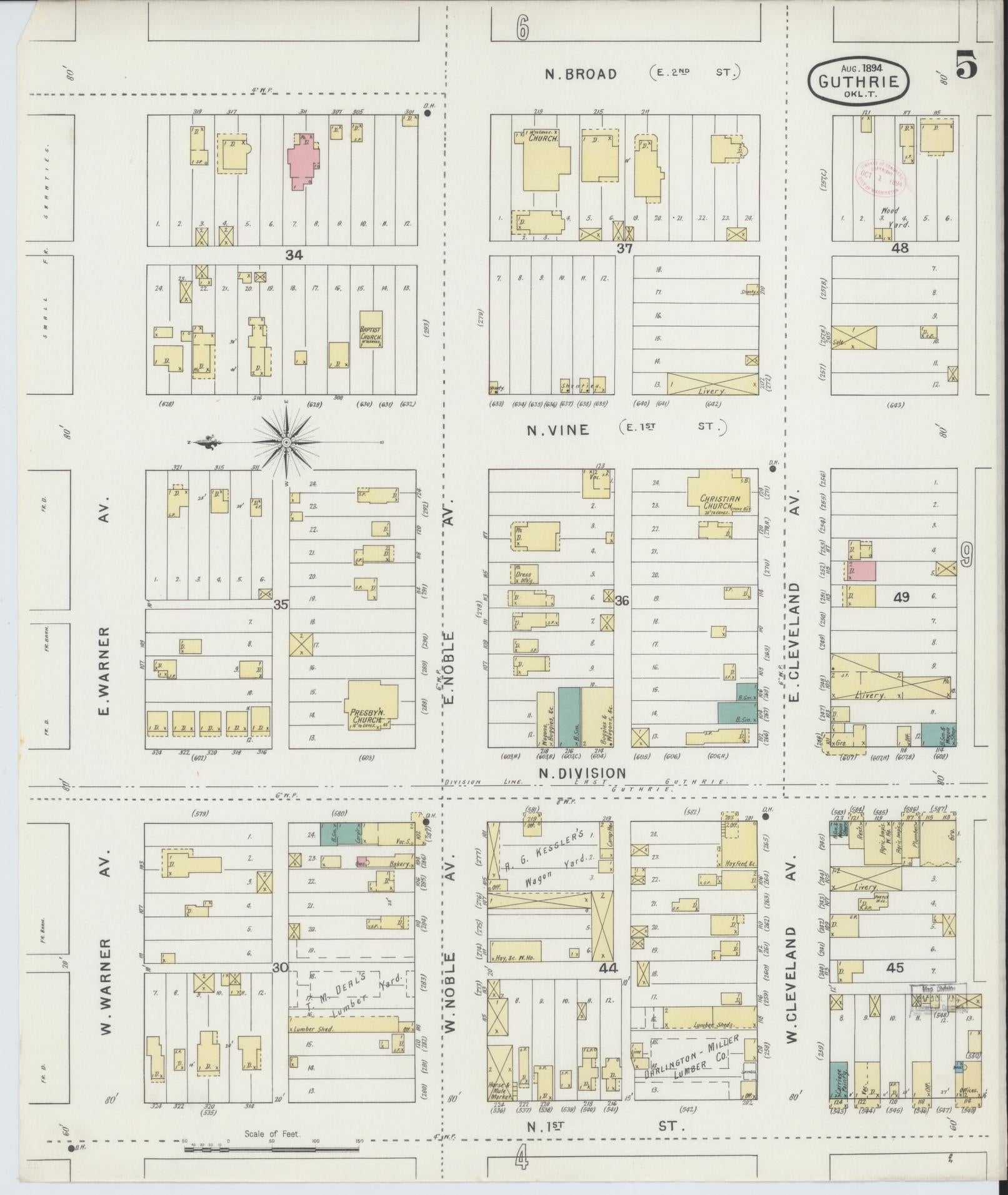 Sanborn Fire Insurance Map from Guthrie, Logan County, Oklahoma (1894), Sheet #0005 - Historic Sanborn Fire Insurance Map Print, vintage old map wall art, antique decor, genealogy gift, Oklahoma Oklahoma map