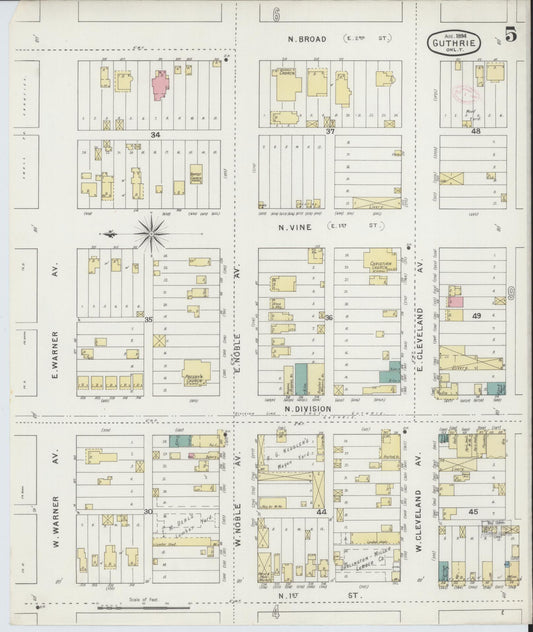 Sanborn Fire Insurance Map from Guthrie, Logan County, Oklahoma (1894), Sheet #0005 - Historic Sanborn Fire Insurance Map Print, vintage old map wall art, antique decor, genealogy gift, Oklahoma Oklahoma map
