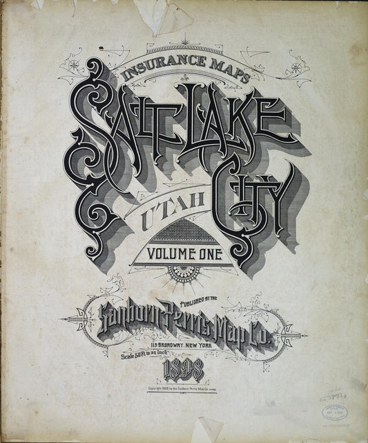 Sanborn Fire Insurance Map from Salt Lake City, Salt Lake County, Utah (1898), Sheet #0001 - Historic Sanborn Fire Insurance Map Print, vintage old map wall art, antique decor, genealogy gift, Utah Utah map