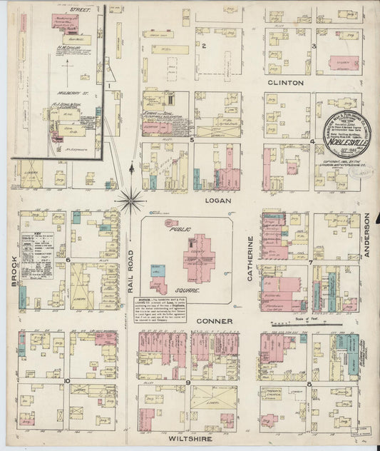 Sanborn Fire Insurance Map from Noblesville, Hamilton County, Indiana (1883), Sheet #0001 - Historic Sanborn Fire Insurance Map Print, vintage old map wall art, antique decor, genealogy gift, Indiana Indiana map