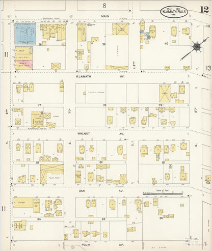 Sanborn Fire Insurance Map from Klamath Falls, Klamath County, Oregon (1911), Sheet #0012 - Complete Map Set gallery image, historic Sanborn map, vintage wall art, Oregon Oregon