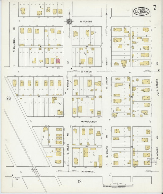 Sanborn Fire Insurance Map from El Reno, Canadian County, Oklahoma (1920), Sheet #0007 - Historic Sanborn Fire Insurance Map Print, vintage old map wall art, antique decor, genealogy gift, Oklahoma Oklahoma map