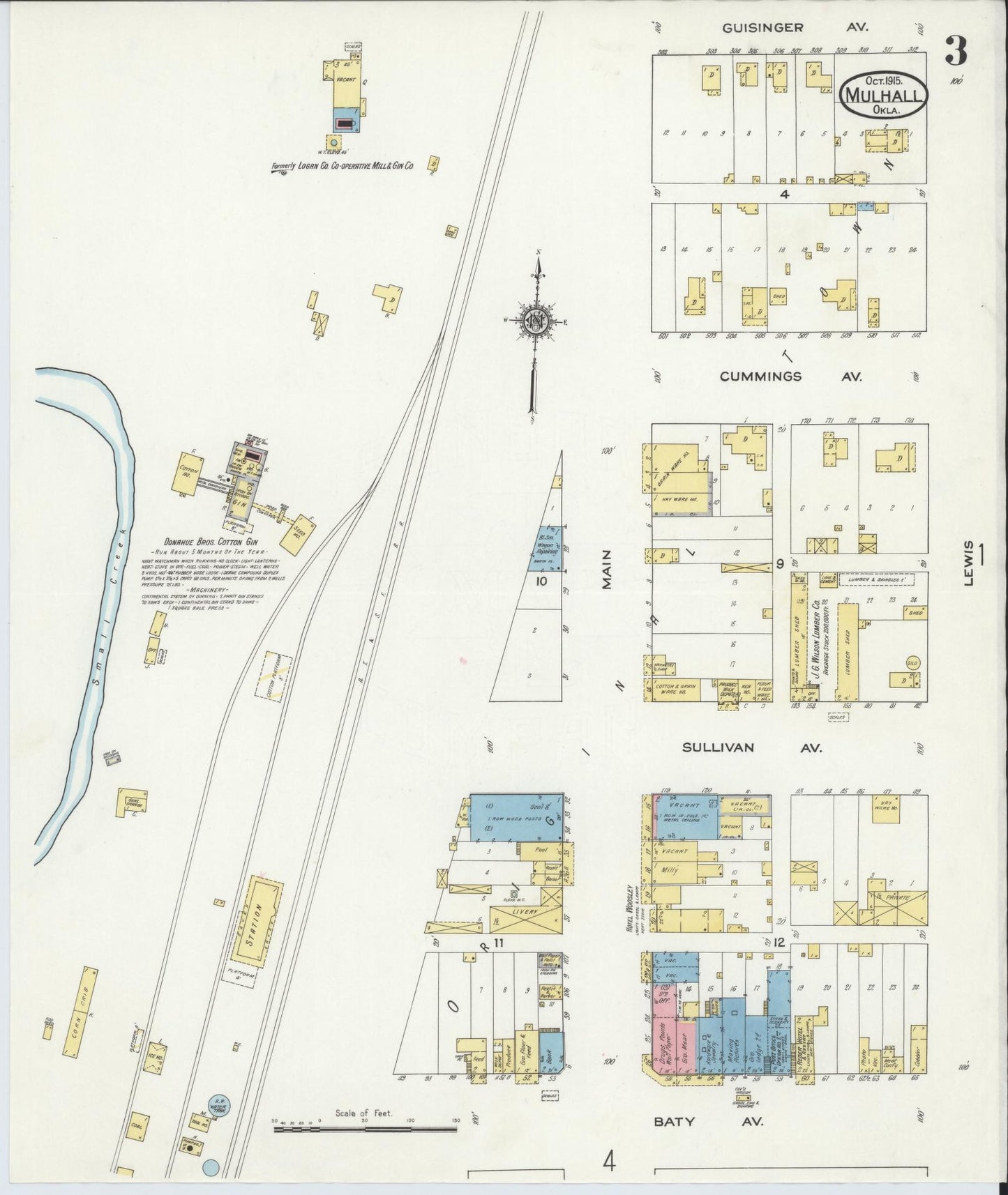 Sanborn Fire Insurance Map from Mulhall, Logan County, Oklahoma (1915), Sheet #0003 - Historic Sanborn Fire Insurance Map Print, vintage old map wall art, antique decor, genealogy gift, Oklahoma Oklahoma map