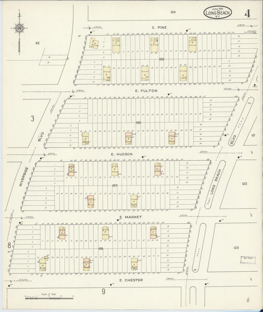 Sanborn Fire Insurance Map from Long Beach, Nassau County, New York (1914), Sheet #0004 - Historic Sanborn Fire Insurance Map Print, vintage old map wall art, antique decor, genealogy gift, New York New York map