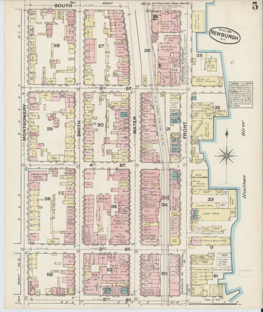 Sanborn Fire Insurance Map from Newburgh, Orange County, New York (1884), Sheet #0005 - Historic Sanborn Fire Insurance Map Print, vintage old map wall art, antique decor, genealogy gift, New York New York map