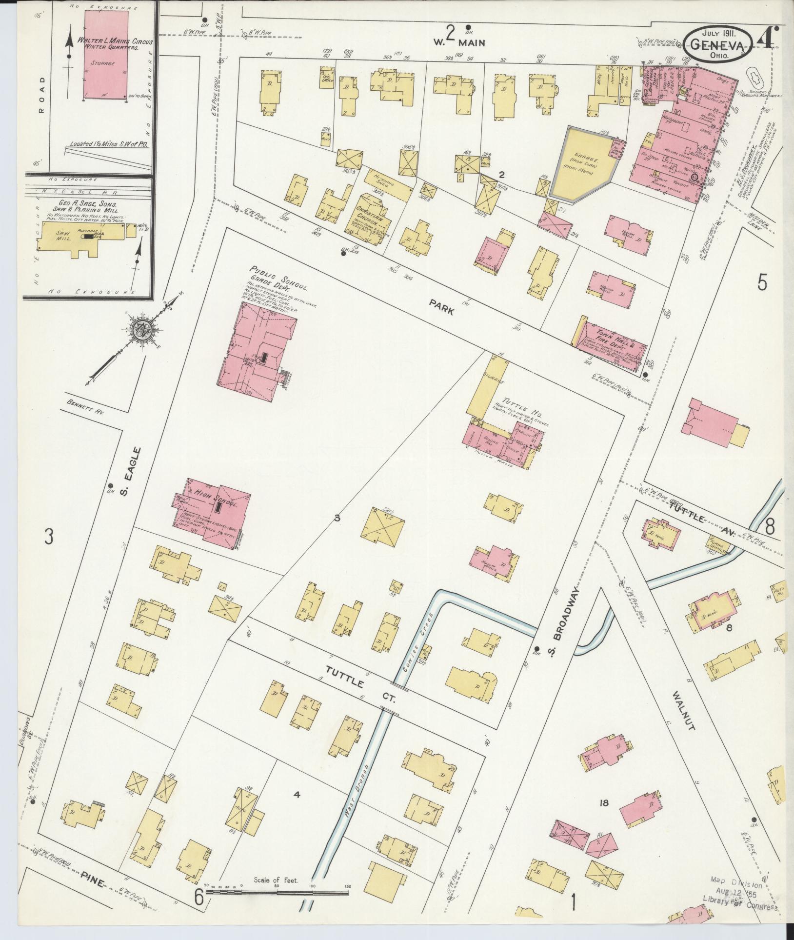 Sanborn Fire Insurance Map from Geneva, Ashtabula County, Ohio (1911), Sheet #0004 - Historic Sanborn Fire Insurance Map Print, vintage old map wall art, antique decor, genealogy gift, Ohio Ohio map