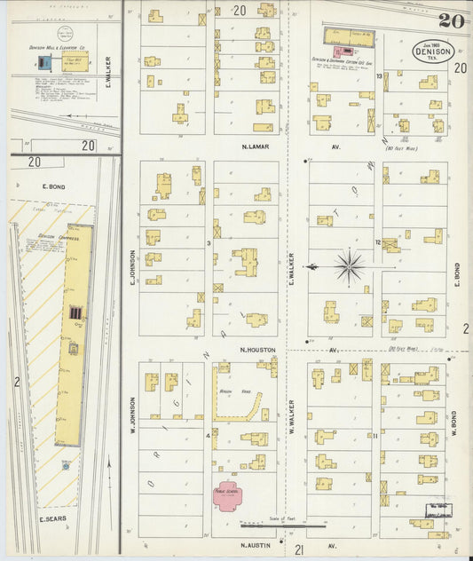 Sanborn Fire Insurance Map from Denison, Grayson County, Texas (1903), Sheet #0020 - Historic Sanborn Fire Insurance Map Print, vintage old map wall art, antique decor, genealogy gift, Texas Texas map