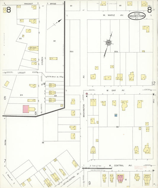 Sanborn Fire Insurance Map from Moorestown, Burlington County, New Jersey (1923), Sheet #0008 - Historic Sanborn Fire Insurance Map Print, vintage old map wall art, antique decor, genealogy gift, New Jersey New Jersey map