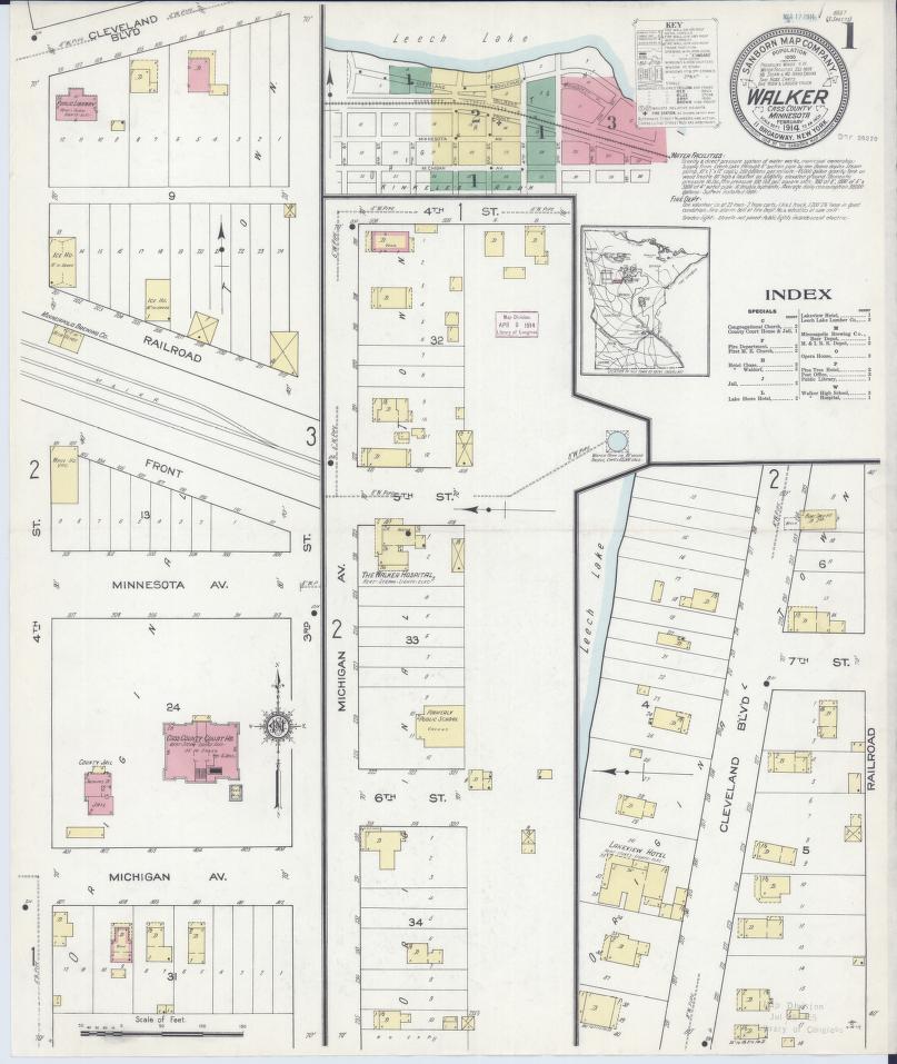 Sanborn Fire Insurance Map from Walker, Cass County, Minnesota. (1914) – Map View
