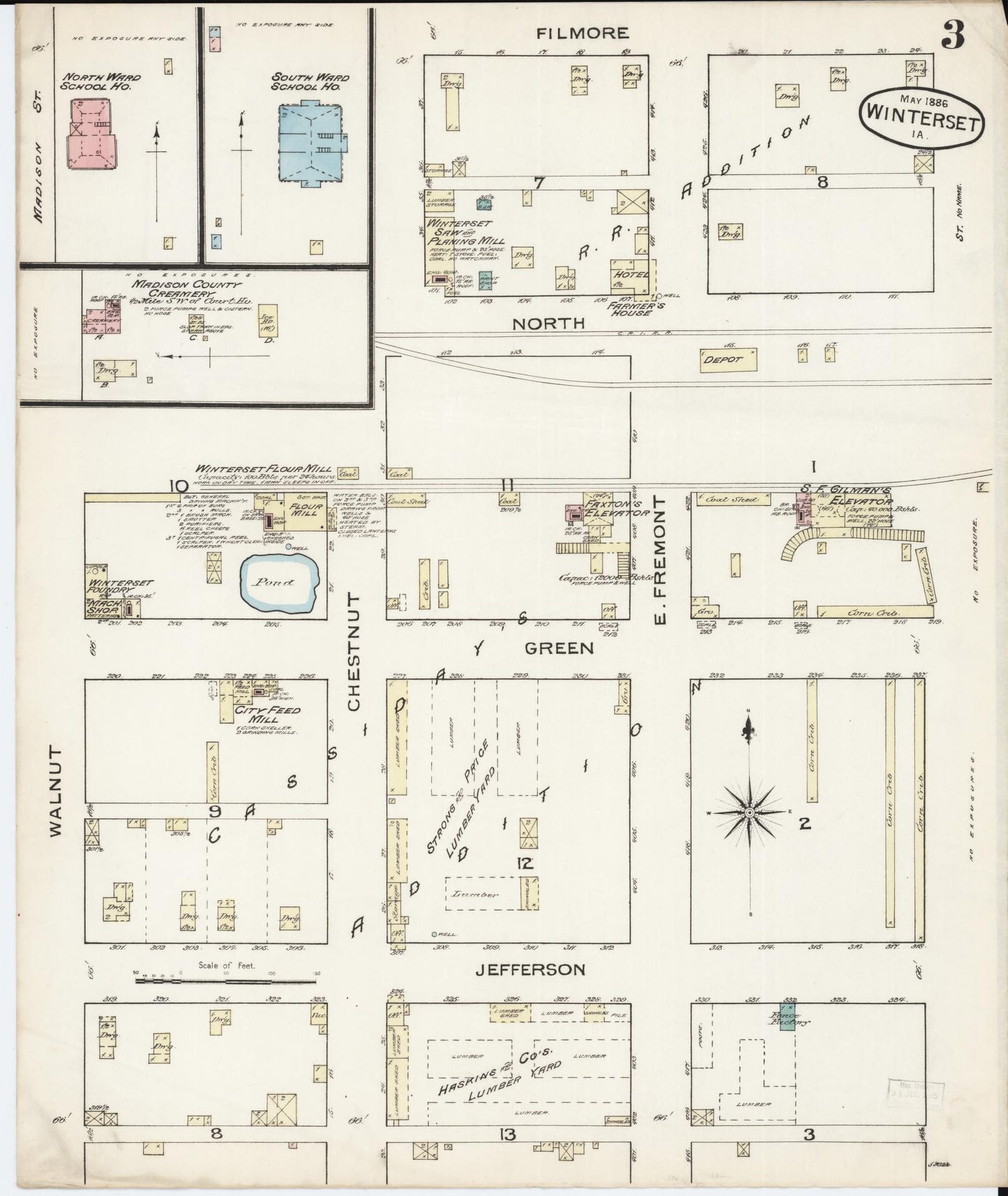 Sanborn Fire Insurance Map from Winterset, Madison County, Iowa (1886), Sheet #0003 - Historic Sanborn Fire Insurance Map Print, vintage old map wall art