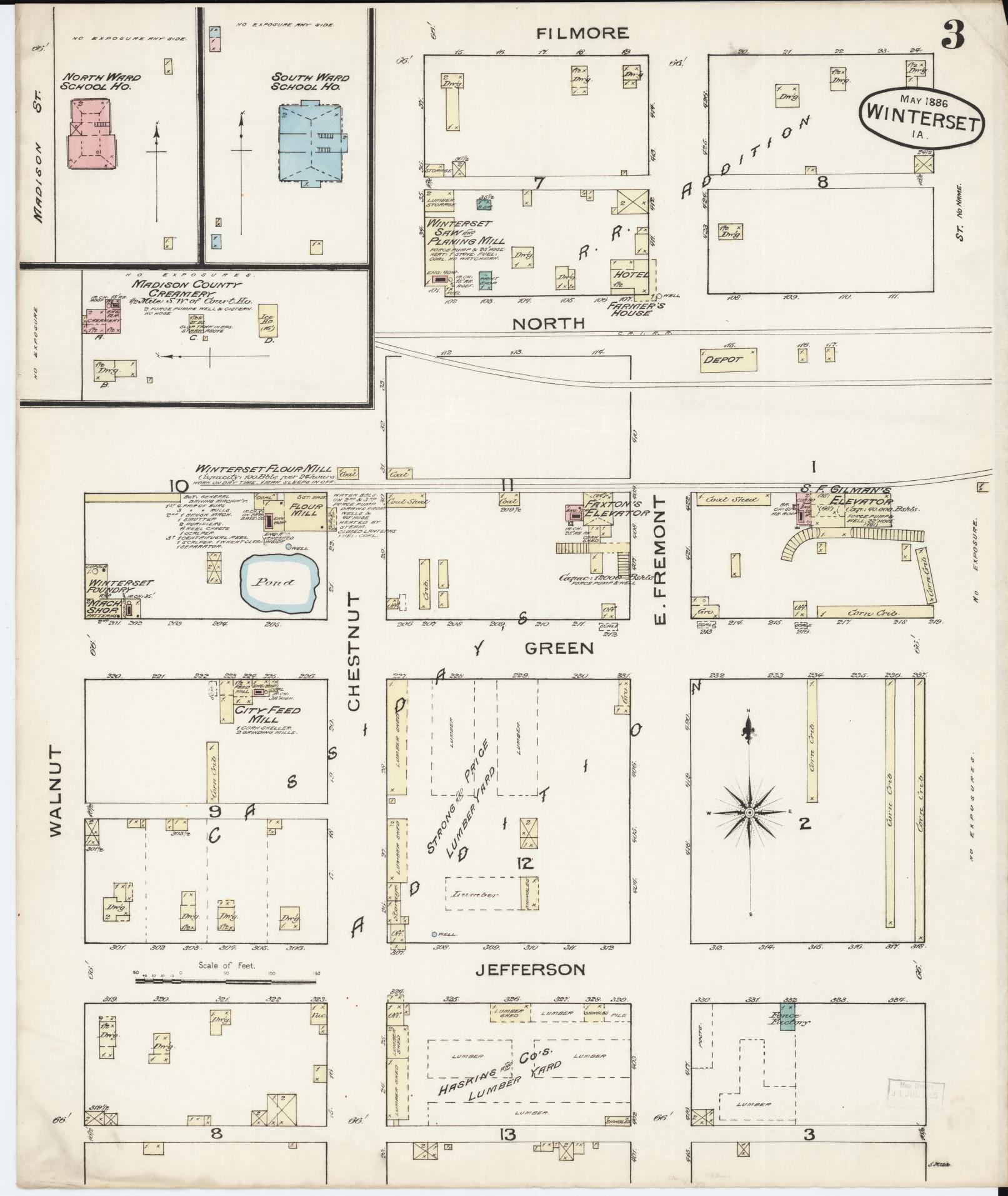 Sanborn Fire Insurance Map from Winterset, Madison County, Iowa (1886), Sheet #0003 - Historic Sanborn Fire Insurance Map Print, vintage old map wall art
