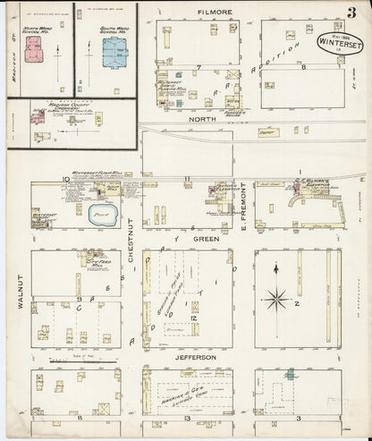 Sanborn Fire Insurance Map from Winterset, Madison County, Iowa (1886), Sheet #0003 - Historic Sanborn Fire Insurance Map Print, vintage old map wall art