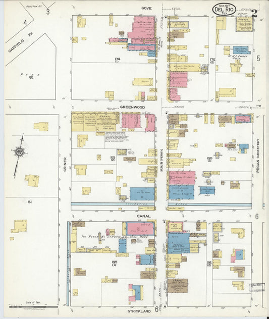 Sanborn Fire Insurance Map from Del Rio, Val Verde County, Texas (1917), Sheet #0002 - Historic Sanborn Fire Insurance Map Print, vintage old map wall art, antique decor, genealogy gift, Texas Texas map