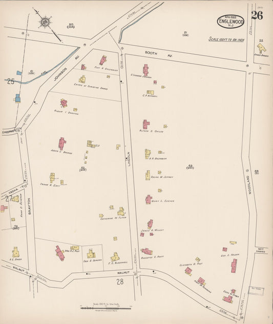 Sanborn Fire Insurance Map from Englewood, Bergen County, New Jersey (1922), Sheet #0026 - Historic Sanborn Fire Insurance Map Print, vintage old map wall art, antique decor, genealogy gift, New Jersey New Jersey map
