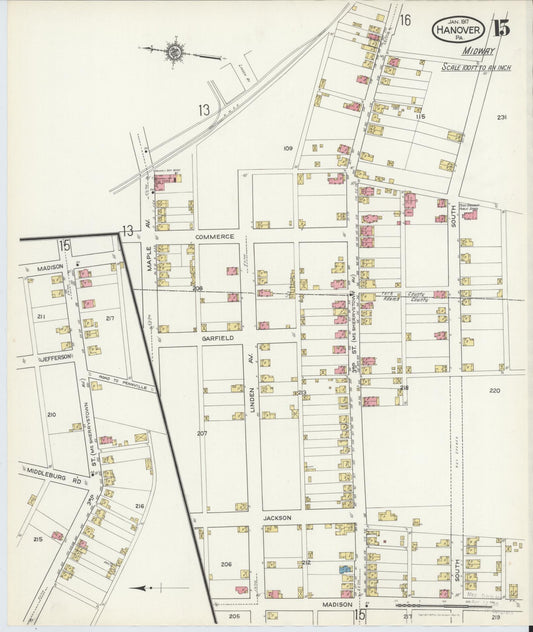 Sanborn Fire Insurance Map from Hanover, York County, Pennsylvania (1917), Sheet #0015 - Historic Sanborn Fire Insurance Map Print, vintage old map wall art, antique decor, genealogy gift, Pennsylvania Pennsylvania map