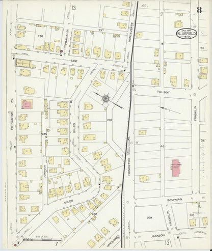 Sanborn Fire Insurance Map from Bluefield, Mercer County, West Virginia (1914), Sheet #0008 - Complete Map Set gallery image, historic Sanborn map, vintage wall art, West Virginia West Virginia